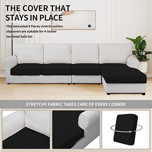 Image of Easy-Going Stretch 4 Pieces Couch Cushion Covers for Sectional Sofa L Shape