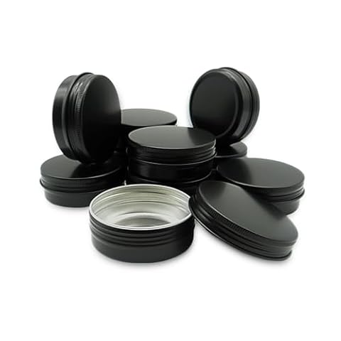 Wopanxye Okrągłe puszki na balsam do ust, 60 ml, 60 g, aluminiowe puszki, czarne pojemniki na próbki kosmetyków z zakręcaną pokrywką, 60 g, metalowe, puste słoiki do przechowywania, na maści, balsamy