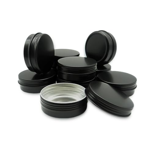 Wopanxye Okrągłe puszki na balsam do ust, 60 ml, 60 g, aluminiowe puszki, czarne pojemniki na próbki kosmetyków z zakręcaną pokrywką, 60 g, metalowe, puste słoiki do przechowywania, na maści, balsamy