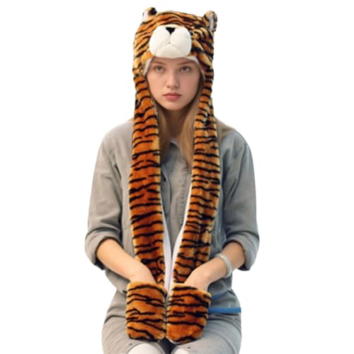 Kids Winter Warm Hat Scarf Gloves Set 3-in-1 Plush Cartoon Animal Hooded Hat Earflap Beanie for Women Kid Halloween Party2