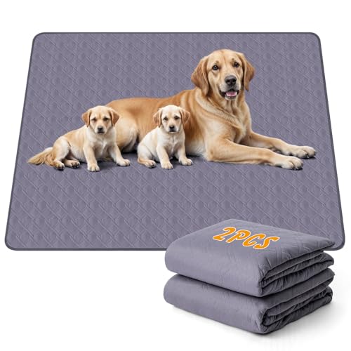 60x48 in Washable Pee Pads for Dogs, 2 Pack Reusable Puppy Pads, Waterproof Non-Slip Pet Pee Pads, 4 Layer Design Pet Training Pads for Dogs, Cats, Bunny(Grey