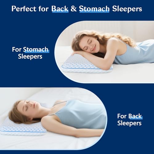 Thin Pillow for Sleeping, Cooling Gel Flat Pillow for Stomach and Back Sleepers, Ultra Slim Stomach Sleeping Pillows for Shoulder Neck Pain Relief, Low Profile Memory Foam Pillows 2.25-inches