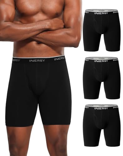 Image of INNERSY Anti Chafing Boxers Men Long Leg Underwear, L, 3 Sports Black