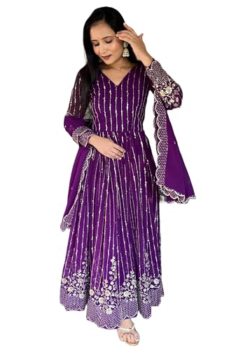 Costume Anarkali 13297 en georgette brodée pour femme