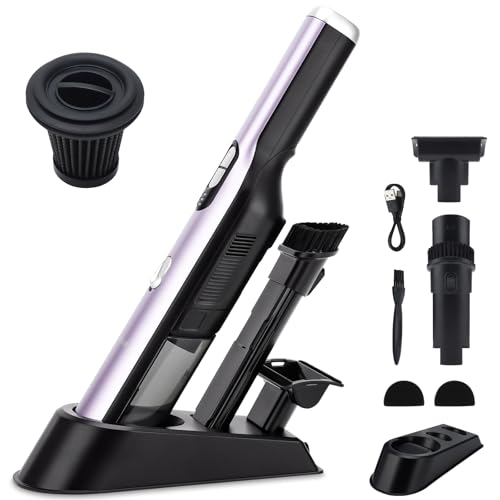 Handheld Vacuum Cordless, Car Vacuum Cleaner 18KPa High-Power Suction, Portable Hand Vac with Washable HEPA, LED Light,Storage Dock, Dust Buster for Office Home Desk, Pet Brush for Pet Hair,Rose Gold