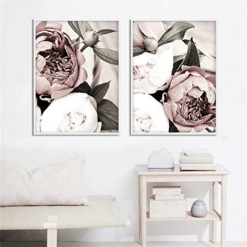 Affiche Plante à Feuilles Roses WUHBCZ 40x50cm Duo Toile Lumineuse pour Salon