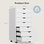 OLIXIS 7 Drawer Mobile File Cabinet Under Desk Storage Organization with Wheels Vertical Filing Chest Rolling Wood Small Desk Printer Stand for Home Office, 15.75"D x 18.74"W x 34.25"H, White - Image 3