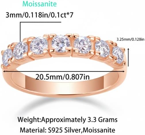 Moissanite Half Eternity Band Ring, S925 Sterling Silver, Round Brilliant Cut, Prong Setting, 0.7CT, Wedding Anniversary Ring for Women