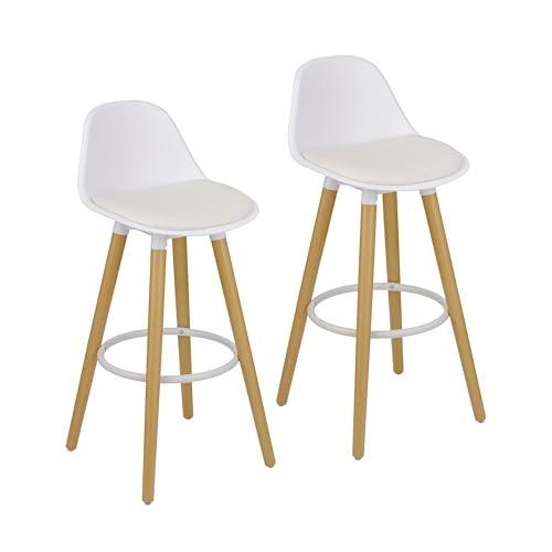 Baroni Home Lot de 2 TabouretS de Bar avec Dossier et Coussin, Haute Chaise avec Repose Pieds - Design Moderne en PU et Bois Acier pour Maison et Restaurant,...