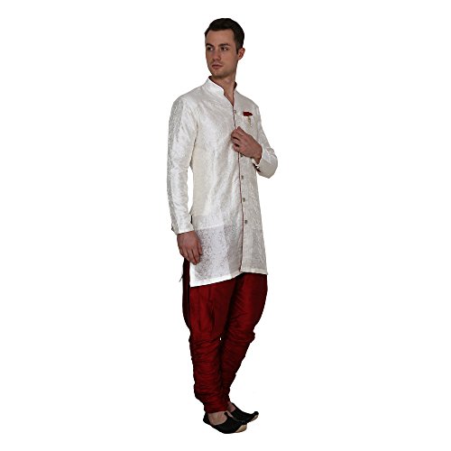 Image of Royal Kurta Men's Jacquard Silk Floral Print Indowestern Sherwani