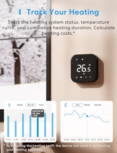 Meross Smart Thermostat Matter Heizungsthermostat Digital WLAN Raumthermostat für Fußbodenheizung & Boiler, Intelligente Wandthermostat mit Siri, Alexa & Google kompatibel, Schwarz
