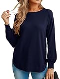 GRECERELLE Pull à manches longues pour femme en col rond léger et doux en tricot décontracté pour dames, bleu marine, L