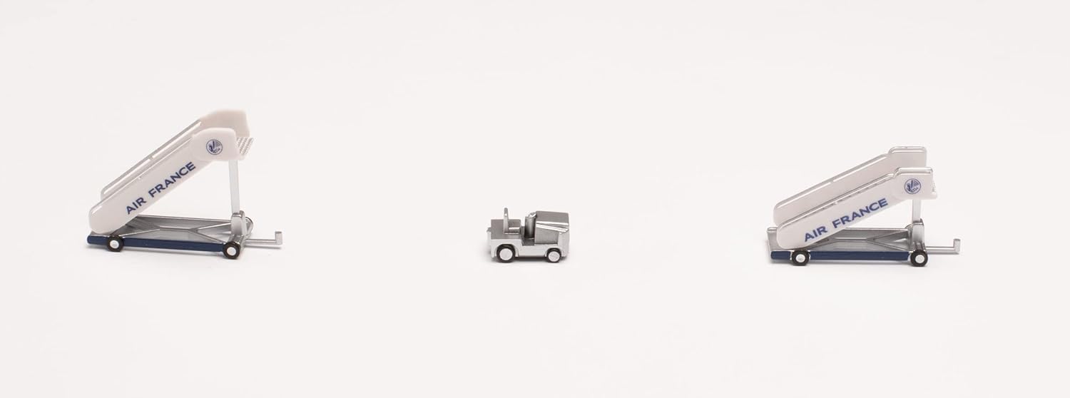 herpa 571876 Air France Historic Passenger Stairs (2) with Tractor (1) Accessories Model Making Miniature Models Collectible Item - Image 3