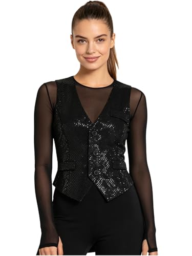 Gilet avec paillettes scintillantes femme pour tenue de fête et de danse
