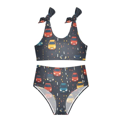 KLL Cute Pattern Cars Road Girls' Two Pieces Bikini Set Quick-Dry Swimsuits Swimwear Adjustable Strap3