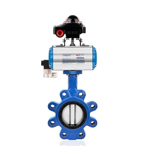 UNOX DN50 Lug Type Butterfly Valve with Double Acting Pneumatic Actuator and Iron Disc- Limit Switch Box + 1/4