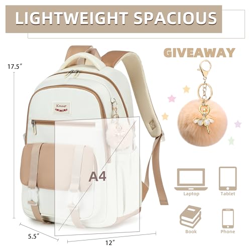 School Backpack for Teen Girls College Backpacks for Women Students Bookbag Large 15.6 Inch Laptop Bags Kids Kindergarten Elementary Middle School Bag Anti Theft Daypack Travel Back Pack Beige3