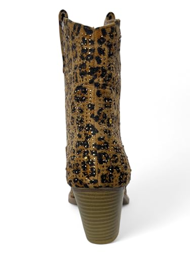 Image of ABSOLEX Women Western Cowgirl Cowboy Pointed Toe Rhinestone Ankle Booties | Casual Boots