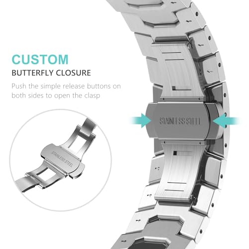 Fullife Compatible with Apple Watch Straps 49mm 46mm 45mm 44mm 42mm(Series 3 2 1) Metal Strap,Solid Stainless Steel Replacement Band for iWatch Ultra 2/Ultra Series 10/9/8/7/6/5/4/3/2/1/SE,Silver - Image 3
