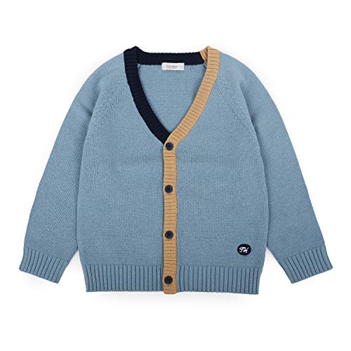 TOTO HEROS Kids Toddler Boys V-Neck Cardigan Button up Knit Sweater, S, Blue