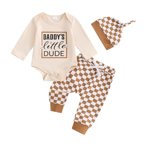 Image of JLKGICF Baby Boys Christmas Outfits Letter Print Crew Neck Long Sleeve Rompers Truck Print Long Pants Hat 3Pcs Clothes Set