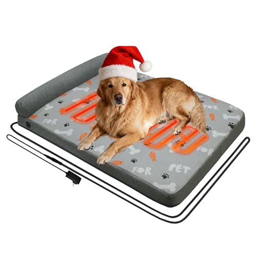 Heated Dog Bed, Electric Oversize Heating Arthritis Orthopedic Dog Bed with Thickened Memory Foam, Heated Pet Bed with Waterproof Cover for Medium Large Dogs, 35"*26.5"*3.5"