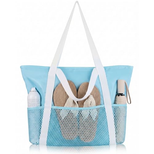 Image of HOMESPON Beach Bag Large Waterproof Sandproof Tote for Women with Zipper and Mesh Pockets