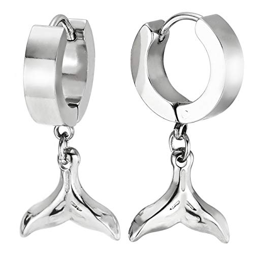 2 Acero Inoxidable Pendientes del Aro con Colgantes sirena Delfines Ballena Cola, Pendientes...