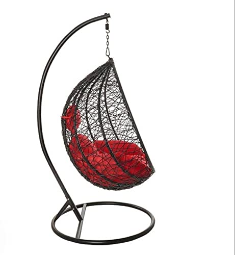 Image of Single Seater Swing Chair with Stand for Home & Cushion & Hook Outdoor Indoor | Balcony |Garden |Living Room |Garden | Patio | Home Improvement|(Swing Black with Cushion Red)