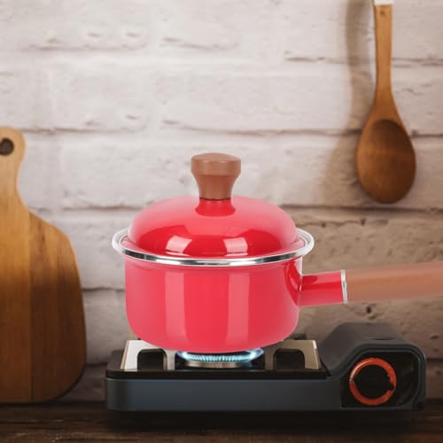 Olla para sopa pequeña de 16 cm roja para evitar que la leche se pegue 6