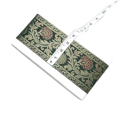 Image of Brocade Ethnic Work 9 Meter Laces and Borders Material for Dresses, Sarees, Lehenga, Suits, Blouses, Dupatta, chunri and Crafts (Dark Green)