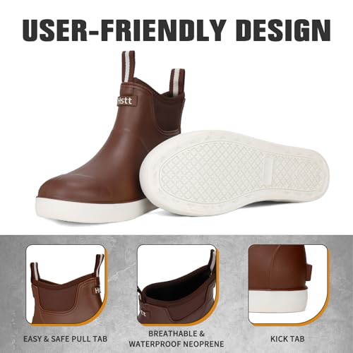 Image of Men's Deck Boots, Deck Shoes Waterproof Rain Boots, Saltwater Fishing Ankle Boots, Non-Slip Rubber Garden Muck Boots for Gardening Boating Camping Sailing Fishing