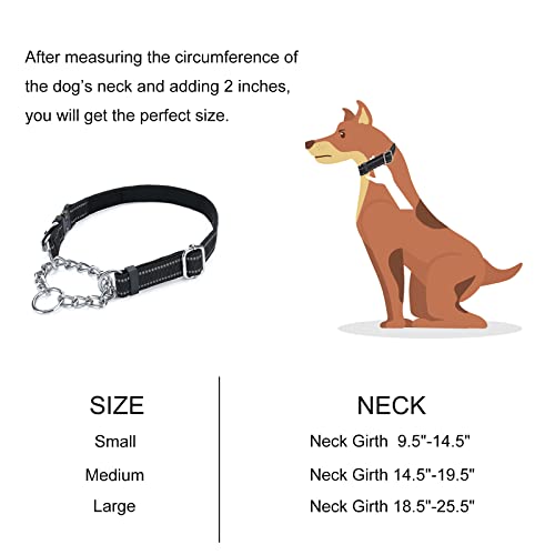 Jipimon Dog Collar Martingale With Alloy Buckle Reflective Stainless Steel Chain Safety Adjustable Dog Training Collar For Small Medium Large Dogs (Medium, Black) #TOP5