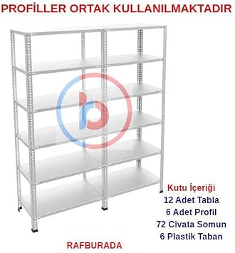 6 Katl  Duble Galvaniz  elik Raf - Depo, Ar iv, Kiler, Dosya, Market Raf  43x60 cm 200 cm 0.70 mm