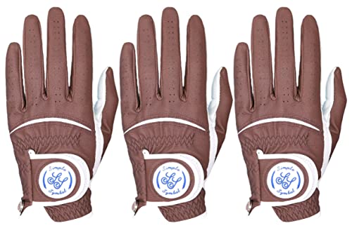 Simple Symbol Men's Golf Glove High Grade Leather Left Hand Right Hand Value Three Pack Small/Medium/Large/Xl(Coffee,Xl,Left) #TOP21