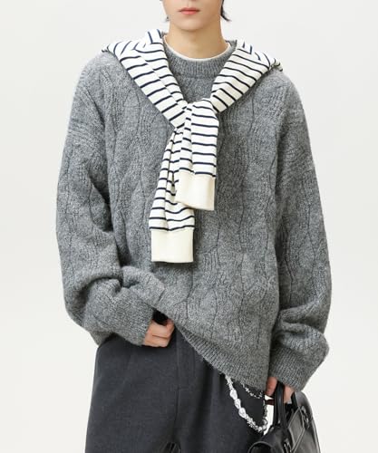 POHADON Vintage Grandpa Cable Knit Sweater Fall Winter Oversized Retro Chunky Pullover Y2k Fashion Streetwear Grunge Clothes2