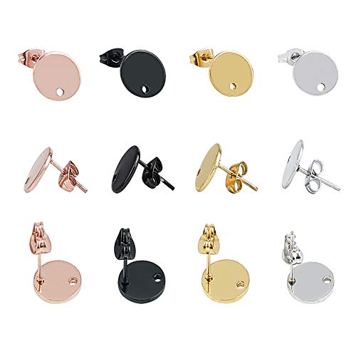 UNICRAFTALE 4 Mixed Colors Stud Earrings 40pcs(20Pairs) Stainless Steel Stud Earring 0.8mm Pin Flat Round Earring with Ear Nuts Findings Components for Jewelry Making