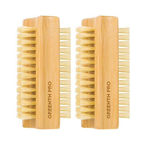 GREENTH PRO Bamboo Nail Brush,2PCS Two-side Firm Nature Wooden Sisal Scrub Brush for Toes and Nails,Cleaning Nail Brush