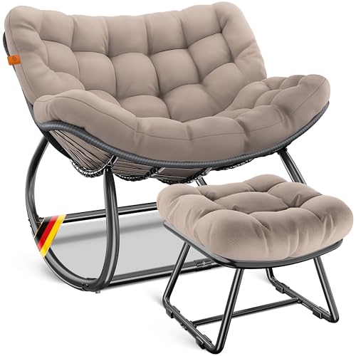 KESSER® Schaukelstuhl für drinnen & draußen ergonomischer Schaukelsessel | maximale Belastung von 120kg Relaxsessel mit Rutschfesten Füßen, Witterungsbeständig (Taupe, XXL Chillexer Pro) KESSER® Schaukelstuhl für drinnen & draußen ergonomischer Schaukelsessel | maximale Belastung von 120kg Relaxsessel mit Rutschfesten Füßen, Witterungsbeständig (Taupe, XXL Chillexer Pro)
