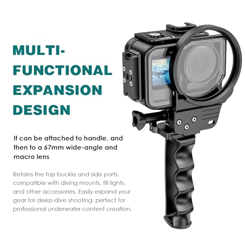 Image of Aluminum Alloy Waterproof Housing Case for DJI Action 4 /5 /6, 60 Meter Diving Protective Shell with Tempered Glass, Magnetic Quick Installation, Black Metal (with Handle)