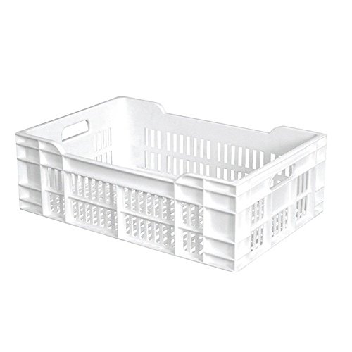 Caisse ajourée empilable en PEHD 600 x 400 mm - Capacité : 40 L - Blanc
