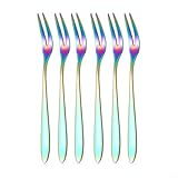Eawfgtuw Juego de 6 tenedores de frutas de acero inoxidable de 13 cm para pasteles, postres, sushi, aperitivos, 304 resistentes al óxido para loncheras, multicolor