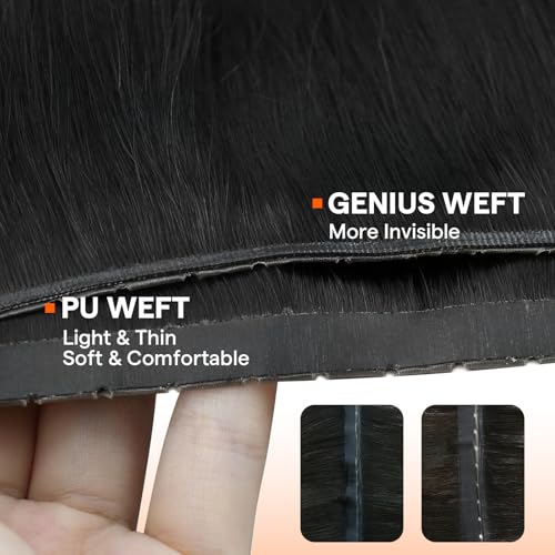 Image of Full Shine 26 Inch Butterfly Weft Hair Extensions Human Hair Jet Black 100G | Added Length Volume, Invisible Double Side PU Holes, Long Straight Wear, Everyday Style for Women, Seamless Blend Solution