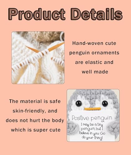 Image of Handmade Crochet Penguin Plush Toy - Stress Relief & Emotional Support Kids, Adults & Coworkers (5.5x6.5cm + 4.5cm Base, Includes 7x10cm Card) - Birthday, Christmas, Valentine's Day Present