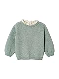 Ouverture dos par boutons VERTBAUDET Pull bébé Fille en côte perlée col en Broderie Anglaise Vert Sauge 12M(74CM)