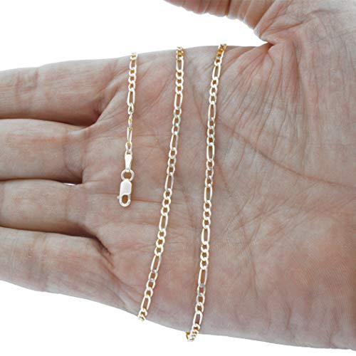 Nuragold 10k White Gold 3mm Solid Figaro Chain Link Pendant Necklace, Mens Womens Lobster Clasp 16" 18" 20" 22" 24" - Image 3