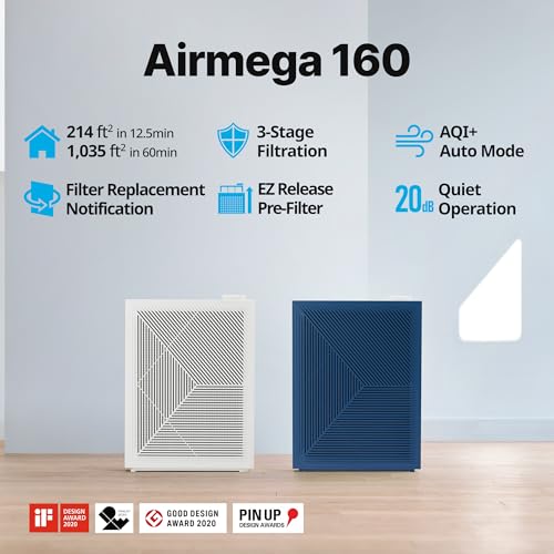 Image of COWAY Air Purifiers for Home Bedroom up to 1,035ft with Washable Filter, Ordor Filter, & HEPA Filter for Smoke, Pollen, Dander, with Air Quality Monitor, Auto Mode, 3yr Warranty, 160, White