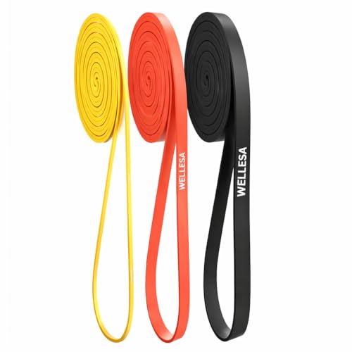 Image of Wellesa Resistance Bands, Pull Up Assist Exercise Band, Perfect for Mobility, Body Stretching, Home Workout, Fitness Training Loop Bands for Men & Women (Yellow, Black and Red Bands (Pack of 3))