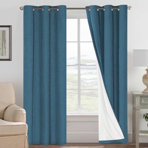 Image of H.VERSAILTEX 100% Blackout Curtains for Bedroom Thermal Insulated Linen Textured Curtains Heat and Full Light Blocking Drapes Living Room Curtains 2 Panel Sets, Blue Sapphire, 42x84 Inch