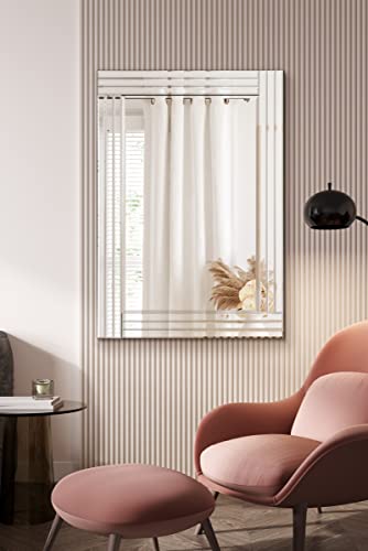 MirrorOutlet Title Modern - Espejo de Pared Veneciano Biselado de Triple Filo Moderno, 100 x 70 cm